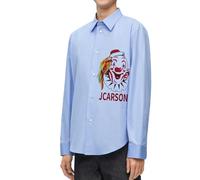 JCARSON Camicia casual da uomo con stampa di clown e pappagallo, camicia vintage streetwear button down per uomo camicie a maniche lunghe oversize, Blu, S