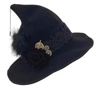 Jcasbdn Cappello da Strega in Feltro Lana Cappello da Strega Adulto con Berretto a Maglia Rosa Nera per Costume Mago Cosplay di Halloween Party And Ghost Festival