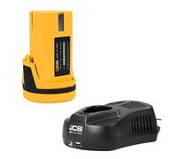 JCB Batteria ricaricabile agli ioni di litio da 12 V 2,0 Ah e caricabatterie rapido da 2,4 A, compatibile con utensili elettrici JCB 12 V, trapano, trapano combinato, levigatrice orbitale e altro