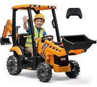 JCB Escavatore Elettrico per Bambini 24V 4 in 1 - Trattore Escavatore Cavalcabile con Telecomando Parentale, Benna Frontale, Braccio Posteriore, Sedile Girevole e Ammortizzatori