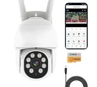 JCHENG Telecamera di sicurezza esterna 4 MP con rilevamento del movimento e rilevamento vocale | Monitoraggio remoto | Scheda SD inclusa | Compatibile con Alexa e Google Home | Integrazione IP65