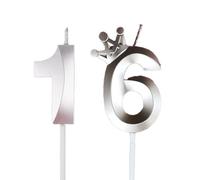JchEnye 2 Pezzi Candele di Compleanno, Numero 1 e Numero 6, Numero 6 con Corona, Candele di Compleanno in Argento per Decorare la Torta di Compleanno, età Settimanale