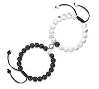 JchEnye Bracciali da Pelle con Pietre Nero e Bianco, Ajustabile, Regalo d'Amore, Capodanno