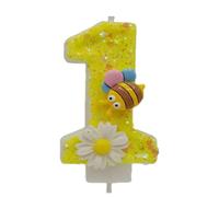 JchEnye Candela di Compleanno Numero 1, Decorazione di Compleanno 1 Anno Ragazzo Ragazza Candela Gialla Compleanno, Decorazione Torta Ape e Fiori Compleanno