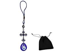 JchEnye Ciondolo Auto Occhio del Diavolo - Croce, Occhio Turco Blu Strass, Talismano Fortuna per Specchietto & Portachiavi