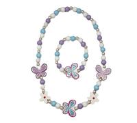 JchEnye Set di gioielli per bambine composto da collana e bracciale a forma di farfalla in 2 pezzi Set di collana e bracciale in legno per bambini dai colori vivaci