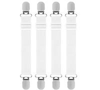 JCKD 4 Pezzi Tenditori per Lenzuola Regolabili, Ferma Materasso, Bretelle per Lenzuola con Clip in Metallo, Clip Ferma Lenzuola per Lenzuola, Materasso, Divano, ASSE da Stiro (Bianco)