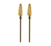 JCMaster® Kit di 2 Punte professionali per Fresa per Unghie In carburo di tungsteno Forma conica Ideale per Manicure, Rimozione Gel, Semipermanente, Acrilico, Nail Art Grana Coarse Color Oro