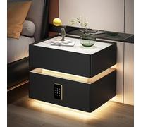 JCNAGXY Comodino sospeso Intelligente con Contenitore a Doppio Strato con Luce LED sensibile al Corpo e Stazione di Ricarica Wireless Comodino in Legno massello con Piano in Ardesia e Serratura a