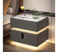 JCNAGXY Comodino sospeso Intelligente con Contenitore a Doppio Strato con Luce LED sensibile al Corpo e Stazione di Ricarica Wireless Comodino in Legno massello con Piano in Ardesia e Serratura a