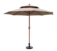 JCNAGXY Garden 270cm/9ft Outdoor Patio Sun Umbrella Wood Grain, Double Top Parasol Umbrella with Crank Handle for Backyard, Beach Pool