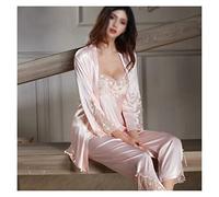 JCNAGXY Pista da Pigiama Set Femminile in Pizzo Finto sonnulo Faux Donne Primavera Estate in Pigiama in Seta in Raso in Tre Pezzi