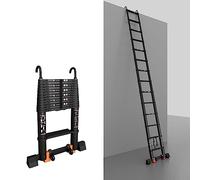 JCNAGXY Scala telescopica allungabile Nera da 5 m 4 m 2 m, Scala allungabile in Alluminio con Ganci e stabilizzatore per lavori all'aperto in soffitta per Camper sul Tetto della casa, carico 150