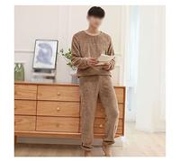 JCNAGXY Set di Pigiami da Uomo a Flanella per la Manica Lunghe a pianta Lunga Uomo Ampio Abito da Sonno di Velluto Grande