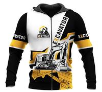 JCNHXD Felpe con Cappuccio da Escavatore per Macchine con Stampa 3D per Uomo Giacca Casual da Strada con Cerniera Unisex Sky Blue XXL