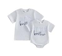 JCOPLY Abbigliamento Estivo per Neonati e Bambini Fratello Maggiore/Minore Completi per Bambini con T-shirt a Maniche Corte con Ricamo di Lettere, 2-3 Anni