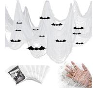 JCOTCL Panno Raccapricciante di Halloween, Garza di Halloween Decorativa 183 x 76cm, 12 Pezzi Pipistrello Falso 3D Neri, Ragnatela Bianco Filato di Cotone Festa di Halloween Decorazioni (6 Pezzi)