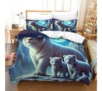 JCOUSDAEO 3 Pezzi White Tiger Set Di Biancheria Da Letto Stampa 3d Morbida Microfibra Con Chiusura A Strappo Decorazione Per La Camera Da Letto Per Bambini,Ragazzi E Ragaz Super King(260x220cm)