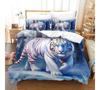 JCOUSDAEO 3 Pezzi White Tiger Set Di Biancheria Da Letto Stampa 3d Morbida Microfibra Con Chiusura A Strappo Decorazione Per La Camera Da Letto Per Ragazzi E Ragazze Super King(260x220cm)