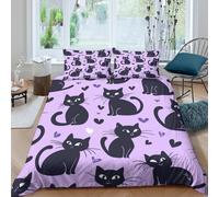 JCOUSDAEO Black cats sittingSet Di Copripiumino microfibra 3 pezzi motivo 3D con cerniera Cartoon cute style copripiumino con federe soffice ultra morbido for coppie Super king（260x220cm）