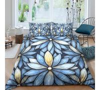 JCOUSDAEO BlueFlowerPatternSet Di Copripiumino ultra microfibra Set di 3 Pezzi stampa 3D con cerniera StainedGlassStyle copripiumino incluso federe aiosa ultra morbido for ragazze King（220x240cm）
