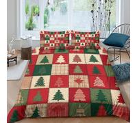 JCOUSDAEO Christmas TreesSet Di Copripiumino microfibra 3 pezzi motivo 3D con cerniera Festive Patchwork copripiumino con federe traspirante ultra morbido for coppie Single（135x200cm）