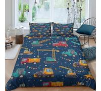 JCOUSDAEO ConstructionVehiclesSet Di Copripiumino microfibra 3 Pezzi stampa di 3D cerniera nascosta CartoonKidsStyle copripiumino con federe traspirante ultra morbido for coppie King（220x240cm）