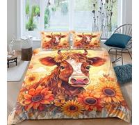 JCOUSDAEO Cow with flowersSet Di Copripiumino microfibra 3 pezzi motivo 3D con cerniera Artistic animal illust copripiumino con federe soffice ultra morbido for coppie King（220x240cm）