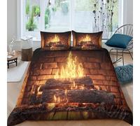 JCOUSDAEO Cozy fireplaceSet Di Copripiumino morbida 3 Pezzi stampa di 3D cerniera nascosta Warm rustic ambiance copripiumino incluso federe aiosa for bambini adulti ragazzi King（220x240cm）