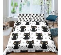 JCOUSDAEO cute black catsSet Di Copripiumino microfibra 3 Pezzi stampa di 3D cerniera nascosta Cartoon illust copripiumino con federe traspirante ultra morbido for coppie Super king（260x220cm）
