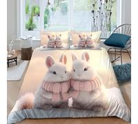 JCOUSDAEO Cute bunniesSet Di Copripiumino ultra microfibra Set di 3 Pezzi stampa 3D con cerniera Winter cozy style copripiumino con federe traspirante ultra morbido for ragazze Single（135x200cm）