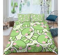 JCOUSDAEO cute frog stickerscopripiumino microfibra 3 Pezzi stampa di 3D con cerniera kawaii cartoon style Set Di Copripiumino incluso federe aiosa morbida for ragazzi Super king（260x220cm）