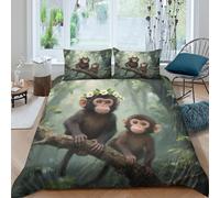 JCOUSDAEO Cute monkey babiesSet Di Copripiumino morbida microfibra 3 Pezzi stampa di 3D cerniera nascosta Forest wildlife copripiumino con federe soffice ultra morbido for coppie King（220x240cm）