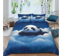 JCOUSDAEO Cute panda sleepingcopripiumino ultra microfibra 3 Pezzi stampa 3D con cerniera Starry night illust Set Di Copripiumino con federe traspirante morbida for ragazzi Super king（260x220cm）