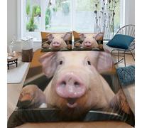 JCOUSDAEO cute pig facecopripiumino morbida microfibra 3 Pezzi stampa 3D con cerniera farm animal style Set Di Copripiumino incluso federe aiosa morbida for adolescenti Double（200x200cm）