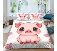 JCOUSDAEO cute pigletSet Di Copripiumino microfibra morbida 3 Pezzi stampa 3D cerniera nascosta kawaii cartoon style copripiumino con federa traspirante ultra morbido for coppie Super king（260x220cm）