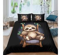 JCOUSDAEO Cute sloth cartoonSet Di Copripiumino microfibra 3 Pezzi stampa di 3D con cerniera Charming animal copripiumino con federe traspirante ultra morbido for coppie Single（140x200cm）