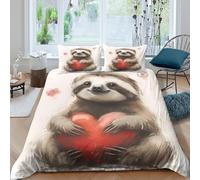 JCOUSDAEO Cute sloth holding heSet Di Copripiumino morbida Set di 3 Pezzi stampa di 3D con cerniera Watercolor copripiumino incluso federe aiosa for bambini adulti ragazzi King（220x240cm）