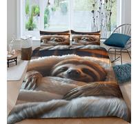 JCOUSDAEO cute sloth sleepingcopripiumino ultra microfibra 3 pezzi motivo 3D cerniera nascosta cozy animal illust Set Di Copripiumino con federa soffice morbida for ragazzi Double（200x200cm）