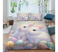 JCOUSDAEO Easter bunniesSet Di Copripiumino morbida 3 pezzi motivo 3D con cerniera Pastel spring illust copripiumino incluso federe aiosa for bambini adulti ragazzi Single（135x200cm）