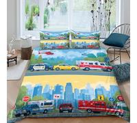 JCOUSDAEO Emergency vehiclesSet Di Copripiumino ultra microfibra 3 Pezzi stampa 3D con cerniera Cartoon rescue style copripiumino con federe traspirante ultra morbido for ragazze King（220x240cm）
