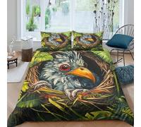 JCOUSDAEO Exotic bird nestSet Di Copripiumino morbida microfibra 3 pezzi motivo 3D con cerniera Tropical jungle artwork copripiumino con federe soffice ultra morbido for coppie Single（135x200cm）