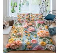 JCOUSDAEO Floral Quiltcopripiumino microfibra 3 pezzi motivo 3D con cerniera Spring Garden Embroidery Set Di Copripiumino incluso federe aiosa morbida for ragazzi King（220x240cm）