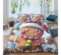JCOUSDAEO GingerbreadManSet Di Copripiumino morbida 3 pezzi motivo 3D cerniera nascosta ChristmasFestiveStyle copripiumino con federa soffice for bambini adulti ragazzi Double（200x200cm）