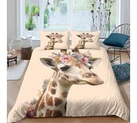 JCOUSDAEO Giraffe with flowersSet Di Copripiumino microfibra morbida 3 Pezzi stampa 3D con cerniera Botanical animal copripiumino con federe soffice ultra morbido for ragazze Super king（260x220cm）