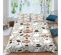 JCOUSDAEO Halloween ghostsSet Di Copripiumino microfibra 3 pezzi motivo 3D con cerniera Cute cartoon style copripiumino incluso federe aiosa ultra morbido for coppie Super king（260x220cm）