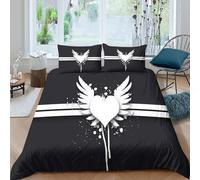 JCOUSDAEO Heart wings designSet Di Copripiumino morbida microfibra 3 pezzi motivo 3D con cerniera Modern tattoo style copripiumino incluso federe aiosa ultra morbido for ragazze Single（140x200cm）