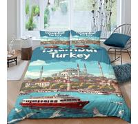 JCOUSDAEO Istanbul TurkeySet Di Copripiumino ultra microfibra 3 Pezzi stampa 3D con cerniera Vintage Illustrated copripiumino con federe traspirante ultra morbido for ragazze Super king（260x220cm）