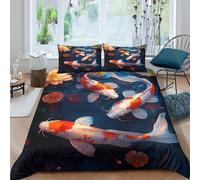 JCOUSDAEO Koi fish swimmingSet Di Copripiumino morbida microfibra 3 Pezzi stampa di 3D con cerniera Artistic pond scene copripiumino con federe traspirante ultra morbido for ragazze Single（135x200cm）