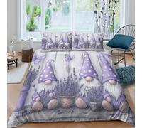 JCOUSDAEO Lavender gnomesSet Di Copripiumino microfibra morbida 3 Pezzi stampa 3D con cerniera Cute whimsical decor copripiumino incluso federe aiosa ultra morbido for coppie Double（200x200cm）